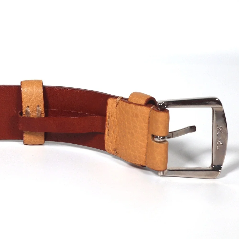 Loro Piana Tan Pebbled Leather Belt Silver Buckle Italy Made Size 80 32 Luxury